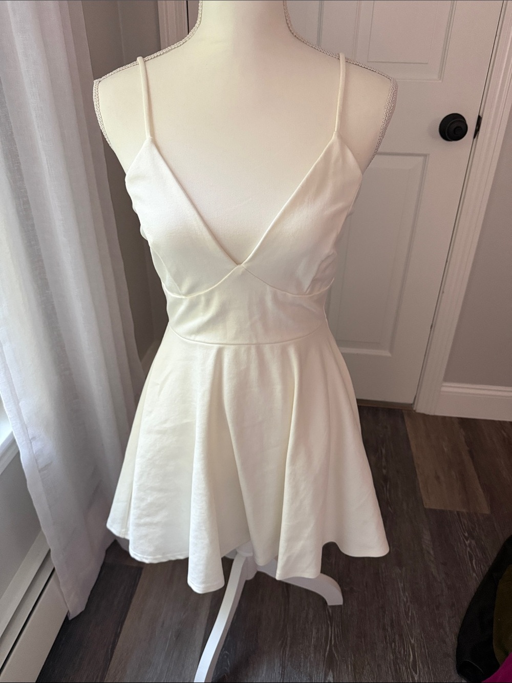 Windsor Ivory Spaghetti-Strap Fit-and-Flare Mini Dress